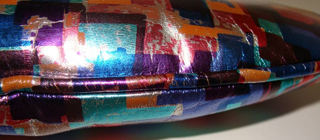 Unusual and Colorful  Leather Evening Clutch Handscreened 2