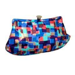Unusual and Colorful  Leather Evening Clutch Handscreened