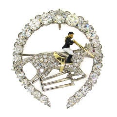 Art Deco Custom Made Equestrian Motif Diamond & Platinum Brooch