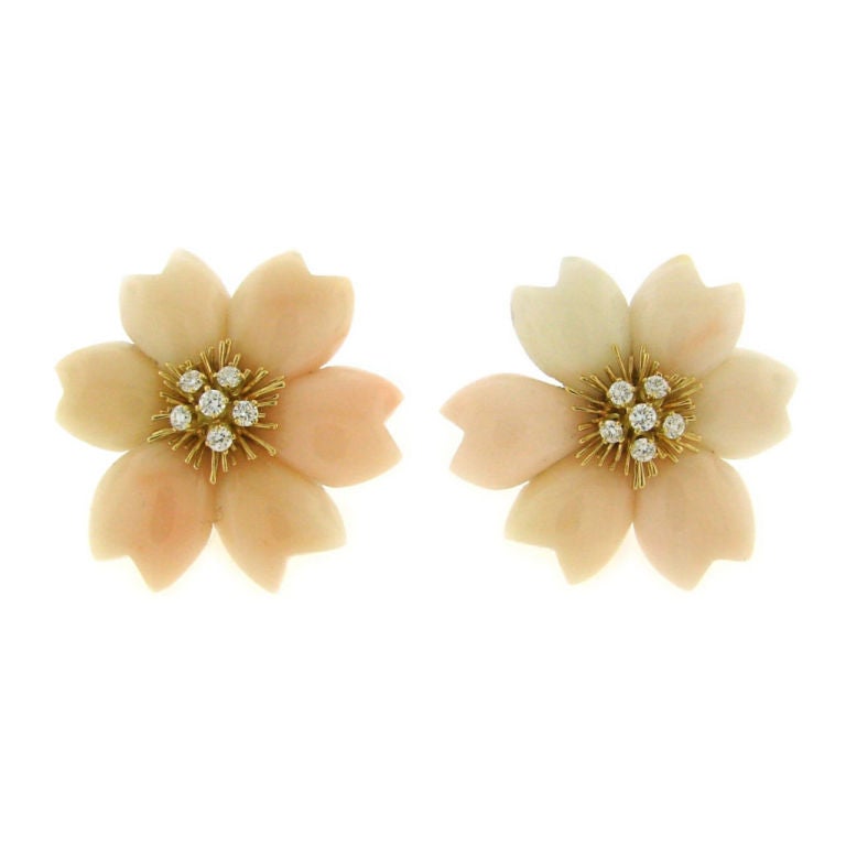 Van Cleef & Arpels Angel Skin Coral, Diamond & Gold Earrings