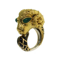 David Webb Emerald, Black Enamel & Yellow Gold Aries Zodiac Ring