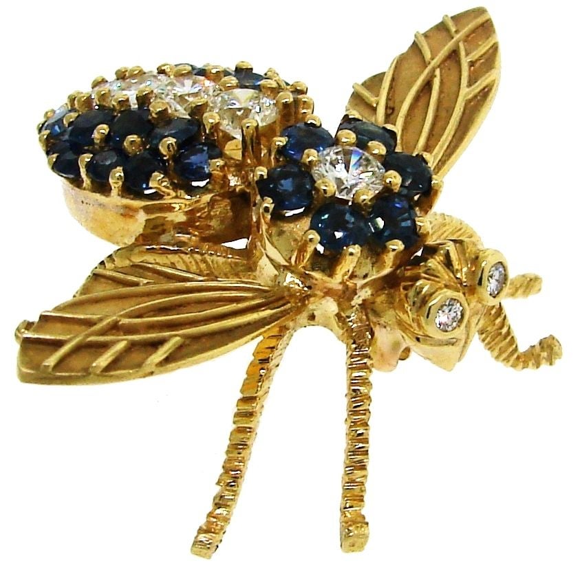 Van Cleef & Arpels Diamond, Sapphire & Yellow Gold Beetle Brooch