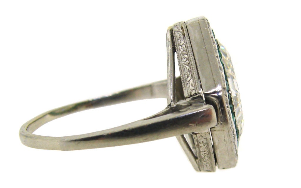 Art Deco 3.79 cts Asscher Cut Diamond, Emerald & Platinum Ring 1