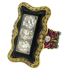 Chic Diamond, Ruby, Enamel, Silver 
Gold Ring