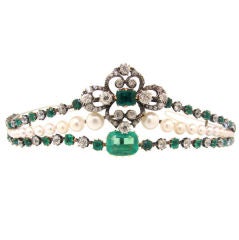 Viktorianische Diamant:: Smaragd:: Perle:: Silber & Gold Tiara