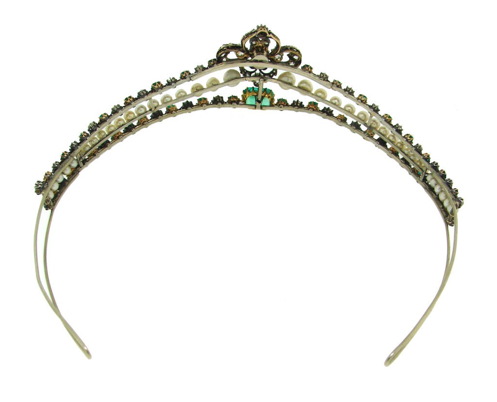 Victorian Diamond, Emerald, Pearl, Silver & Gold Tiara 1