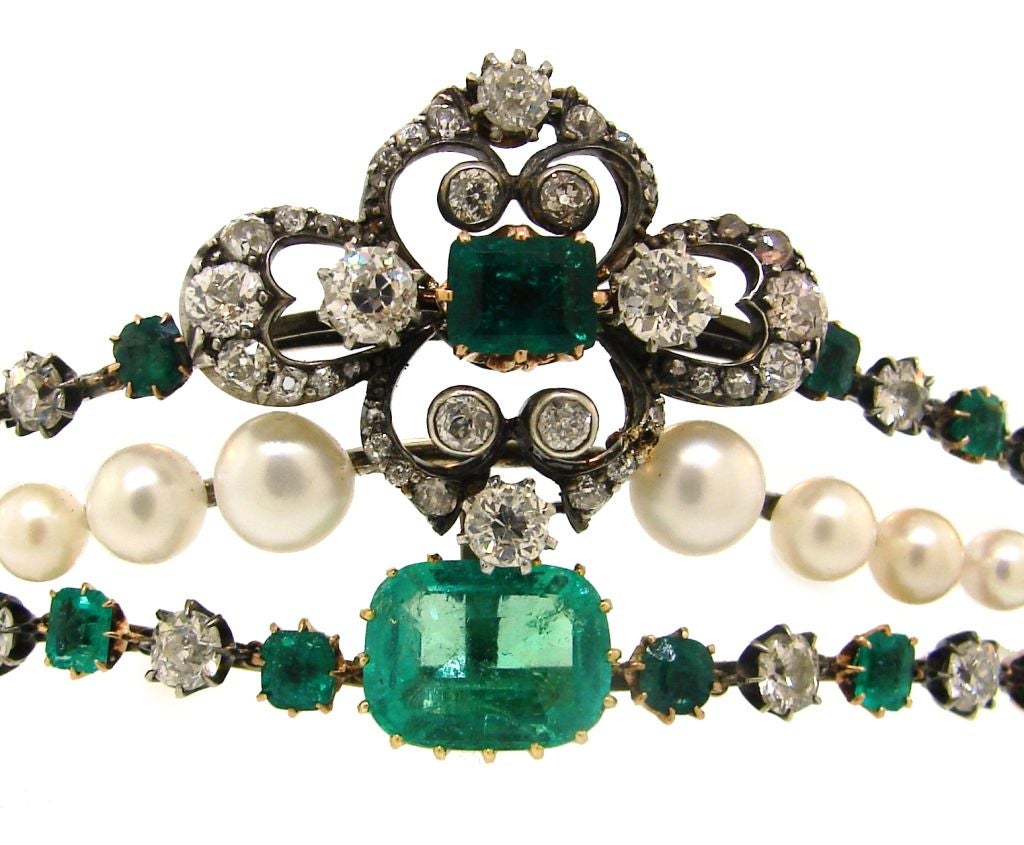 Victorian Diamond, Emerald, Pearl, Silver & Gold Tiara 2