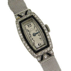 Art Deco Patek Philippe Diamond, Onyx & Platinum Ladies Watch