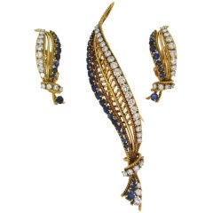 Sterle Diamond, Sapphire & Yellow Gold Pin and Clip-on Earrings