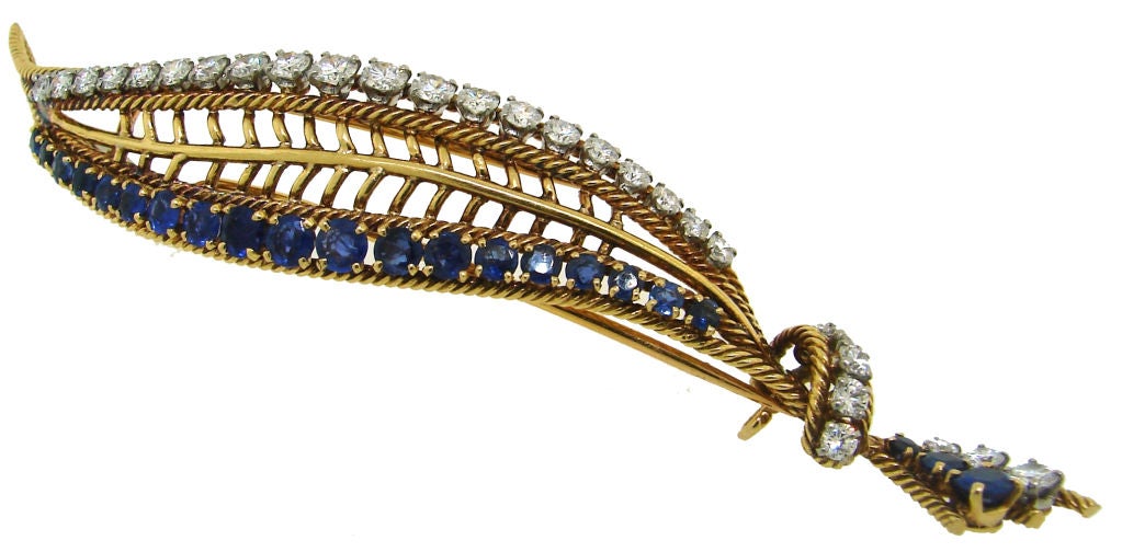 Sterle Diamond, Sapphire & Yellow Gold Pin and Clip-on Earrings