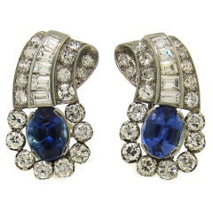 Art Deco Sapphire, Diamond 
Platinum Clip-on Earrings
