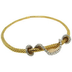 Cartier Retro Diamond Swirl & Yellow Gold Necklace