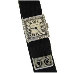 Tiffany & Co. Art Deco Diamond & Platinum Watch on Satin Strap
