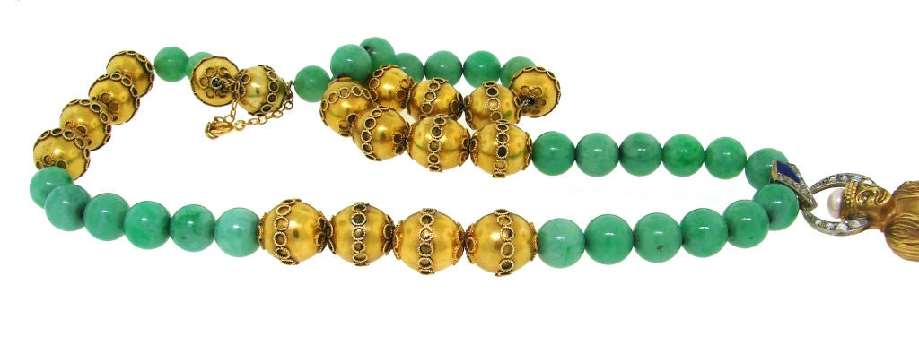 Fabulous Art Deco Jade, Diamond, Lapis & Gold Buddha Necklace 3