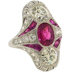 Art Deco Ruby, Diamond & Platinum Three-Stone Ring