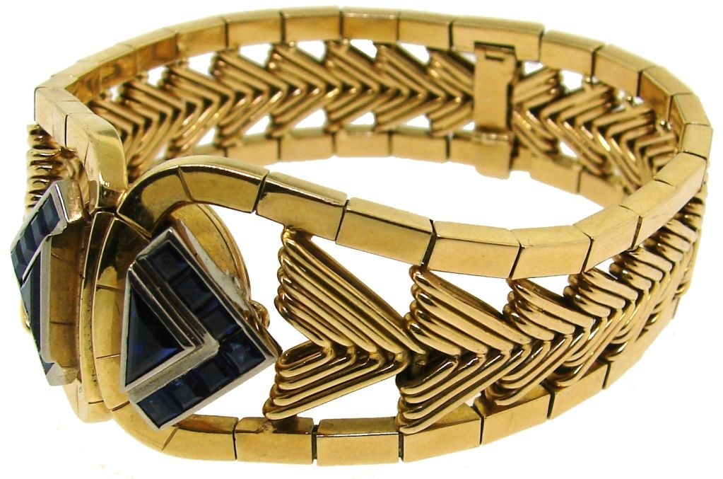 Women's Retro Sapphire & Yellow Gold Watch / Bracelet by Gubelin