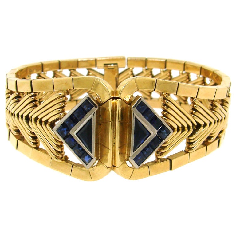 Retro Sapphire & Yellow Gold Watch / Bracelet by Gubelin