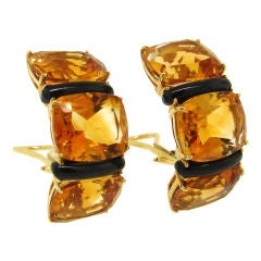 Seaman Schepps Citrine, Black Onyx &Yellow Gold Clip-on Earrings