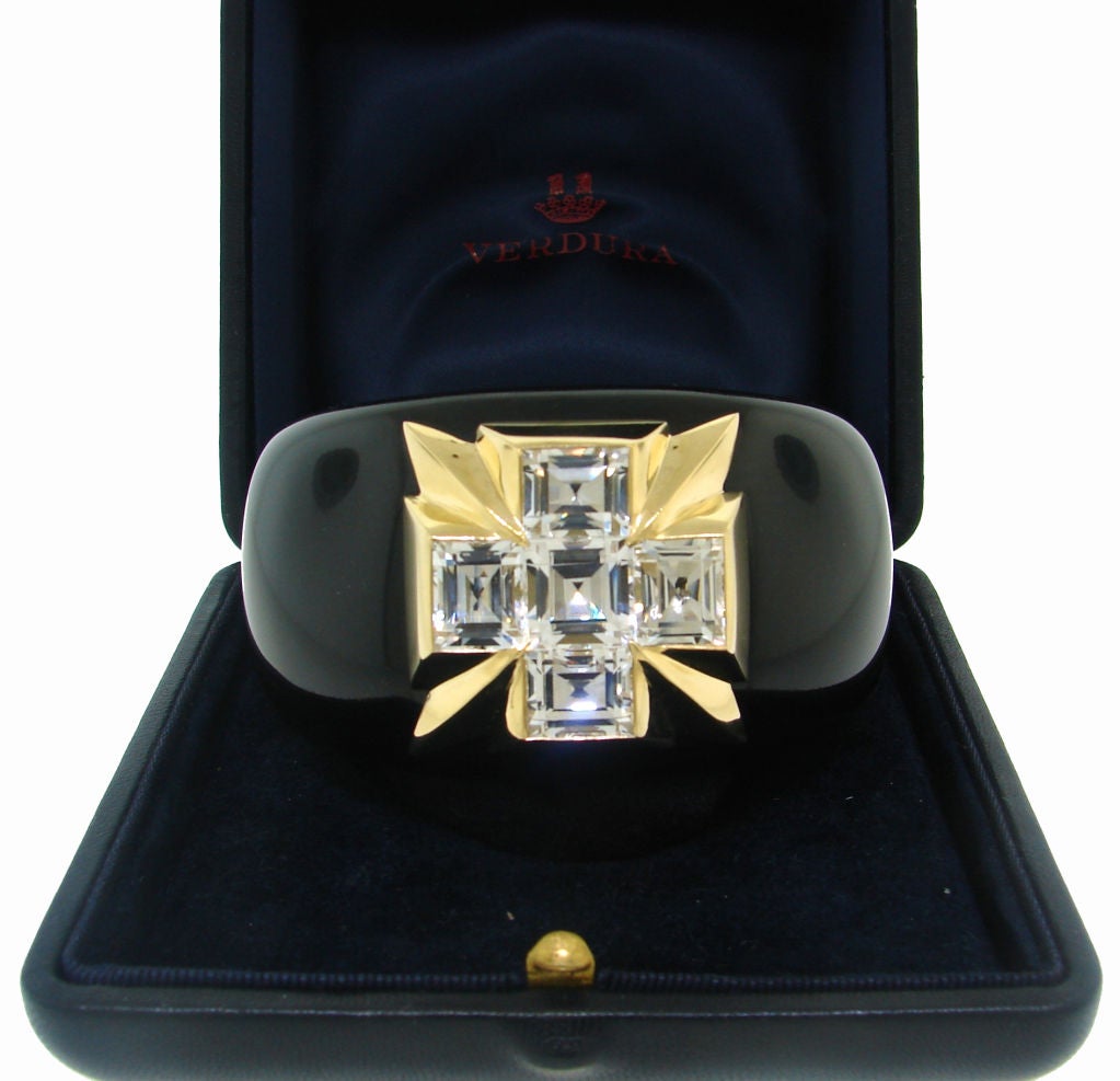 Women's White Topaz, Yellow Gold & Black Jade Cuff Bracelet by Verdura