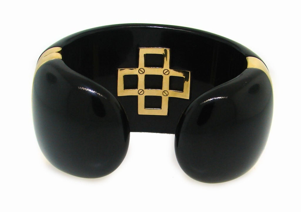 White Topaz, Yellow Gold & Black Jade Cuff Bracelet by Verdura 2