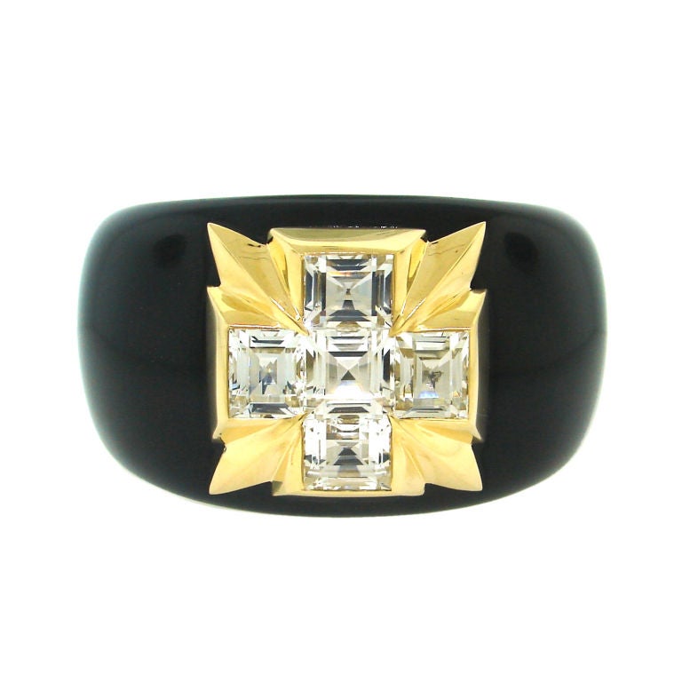 White Topaz, Yellow Gold & Black Jade Cuff Bracelet by Verdura