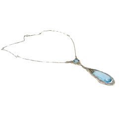 Vintage Edwardian Aquamarine, Seed Pearl, Diamond & Platinum Necklace