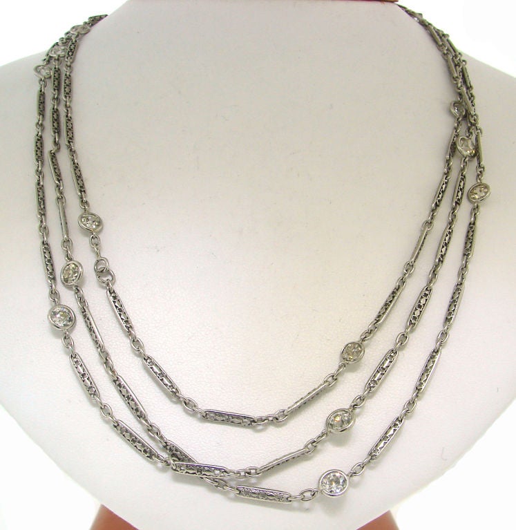 Art Deco Diamond and Platinum Long Chain Necklace at 1stdibs
