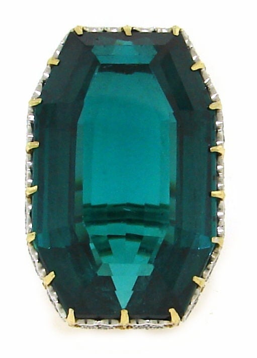 Women's Stunning Buccellati Green Tourmaline, Diamond & Gold Ring