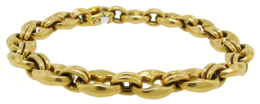 Classic heavy link yellow gold bracelet created by Hermes in France.<br />
Fits up to 8