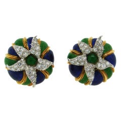 Tiffany & Co. by Schlumberger Diamond, Enamel & Gold Earrings