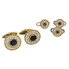 Classy Buccellati Diamond, Sapphire & Gold Cufflink & Stud Set