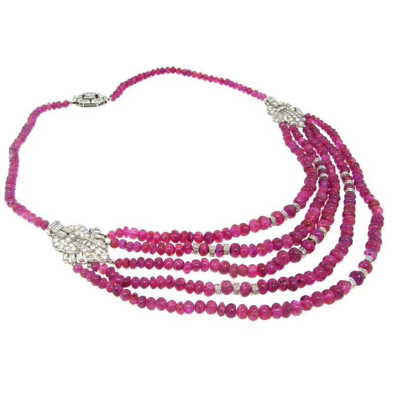 Cartier London Art Deco Diamant:: Rubin Perlen & Platin Halskette