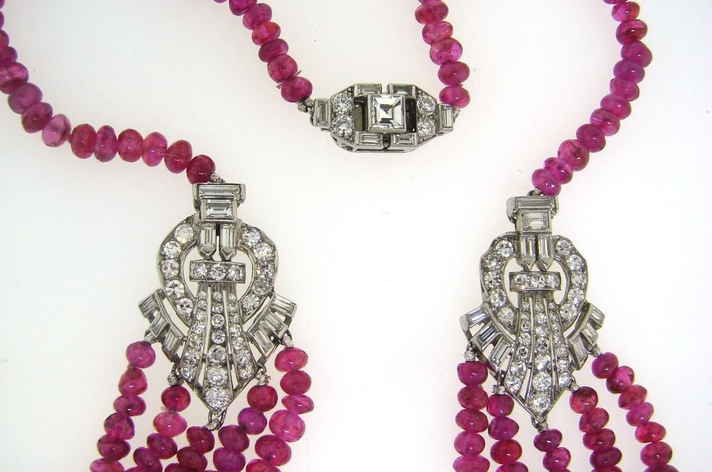 Cartier London Art Deco Diamant:: Rubin Perlen & Platin Halskette 3