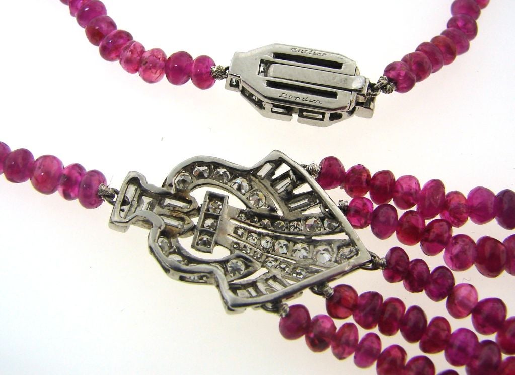 Cartier London Art Deco Diamant:: Rubin Perlen & Platin Halskette 4