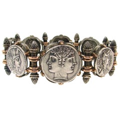 Vintage French Silver & Gold Bracelet  with Old Coins