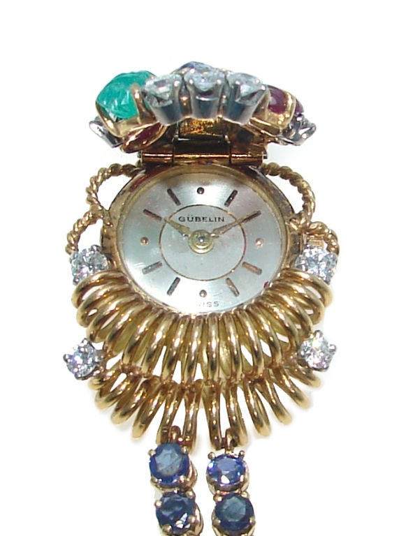 Vintage Gubelin Diamond, Gems & Gold Tutti-Fruitti Watch/Brooch 1