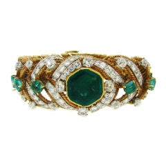 Stunning David Webb Emerald, Diamond & Yellow Gold Bracelet