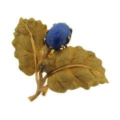 Mario Buccellati Cabochon Sapphire & Yellow Gold Floral Motif Brooch Pin 2