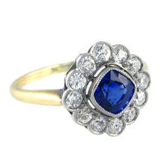 Edwardian Sapphire and Diamond Cluster Ring