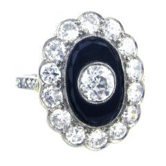 Edwardian Onyx and Diamond Cluster Ring