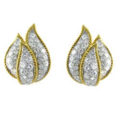 Vintage Gold and Diamond Leaf Earrings