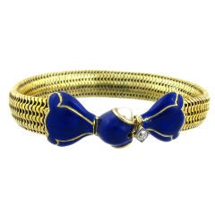 Antique Gold and Blue Enamel Bracelet