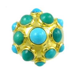 A Gold and Turquoise Cluster Ring