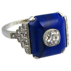 An Art Deco lapis ring with a central diamond.