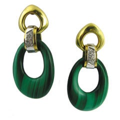 A pair of Cartier two-color gold earrings with malachite hoops.