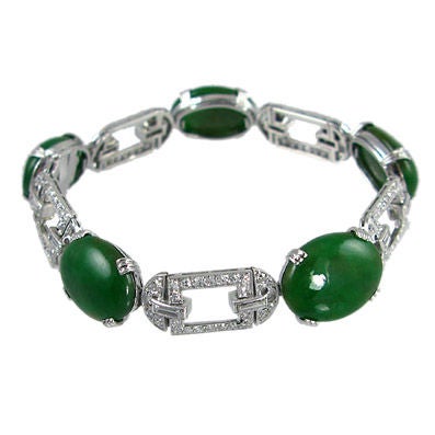 An Art Deco Diamond and Jade Bracelet