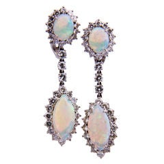 Fiery Opal and Diamond Drop Earrings
