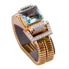 Dramatic 18 Kt. Retro Modern Aquamarine and Diamond Bracelet Dramatic 18 Kt. Retro Modern Aquamarine and Diamond Bracelet