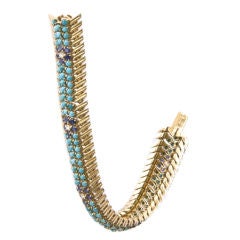 18kt. Turquoise Sapphire and Diamond Snake Bracelet