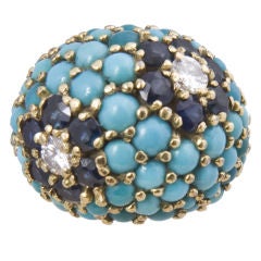 14kt. Turquoise Sapphire  and Diamond Dome Ring